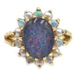 Gold opal and pearl cluster ring, hallmarked 9ct Condition Report Approx 3.