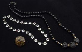 French jet and vulcanite bead necklace,