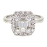 18ct white gold round and baguette diamond,