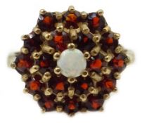 9ct gold garnet and opal cluster ring, hallmarked Condition Report Approx 4gm,