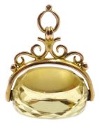 9ct gold mounted citrine swivel fob hallmarked Condition Report Approx 7.