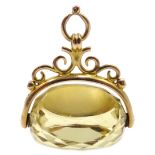 9ct gold mounted citrine swivel fob hallmarked Condition Report Approx 7.