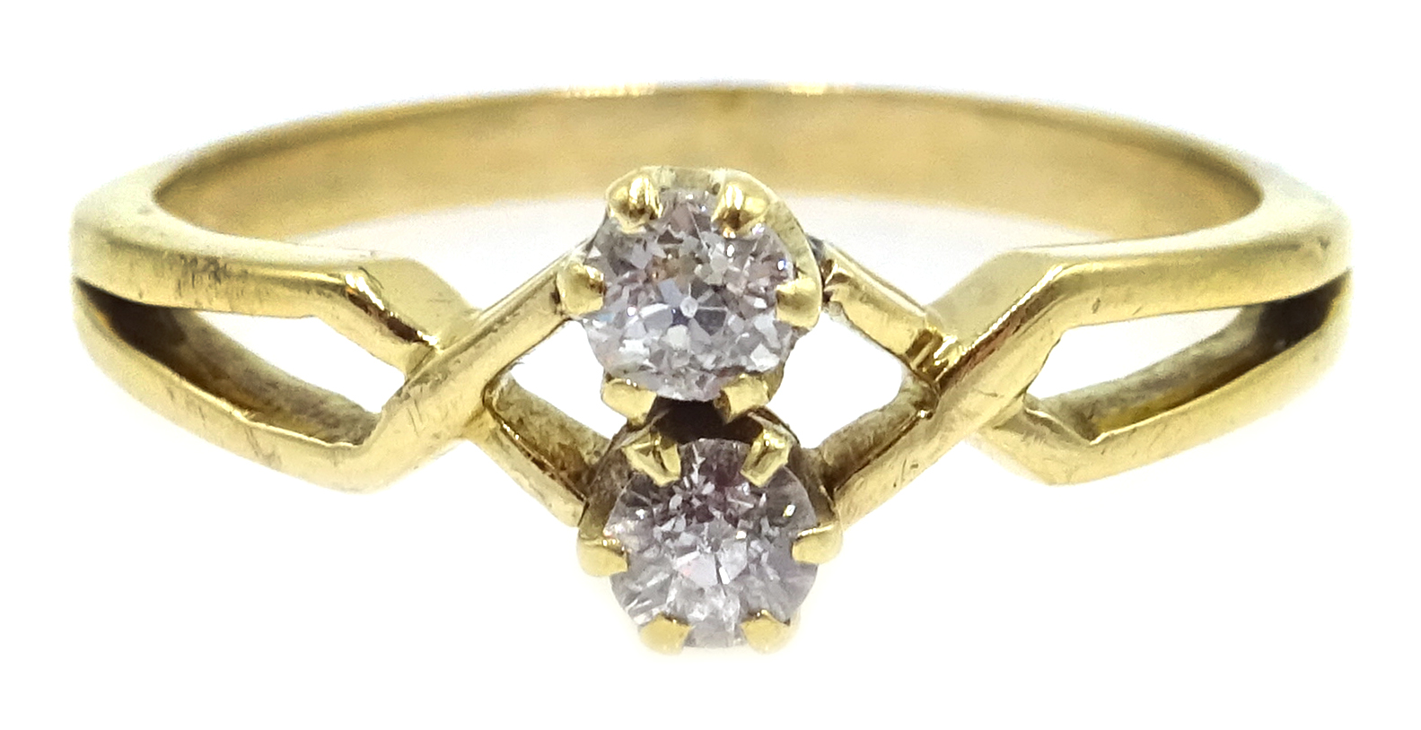 Two stone diamond ring stamped 18 Condition Report size N 2.4gm<a href='//www.