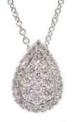 18ct white gold ear shape diamond cluster pendant necklace, stamped 750, diamonds approx 0.