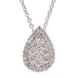 18ct white gold ear shape diamond cluster pendant necklace, stamped 750, diamonds approx 0.