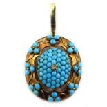 Victorian 15ct gold turquoise and diamond picture back pendant,