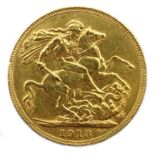 1913 gold full sovereign Condition Report <a href='//www.davidduggleby.