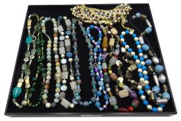 Silver stone set necklaces, and other bead necklaces, mostly with silver clasps,