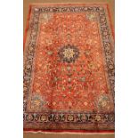 Mahal red ground rug, central medallion with floral field,