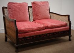 Early 20th century mahogany three piece bergere suite,