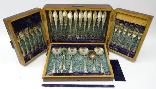 Victorian silver-plated fish and dessert service with foliate cast and engraved design housed in a