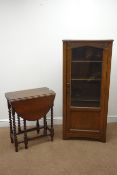 Early 20th century narrow oak display cabinet, glazed door enclosing four adjustable shelves,