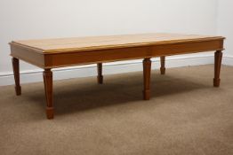 Large rectangular pine coffee table, moulded top, square tapering supports, spade feet,