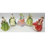 Five Royal Doulton figures of ladies, 'Elegance' HN 2264, 'Fleur' HN 2368, 'Top O The Hill' HN 1834,