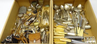Victorian and later flatware including mother-of-pearl handled fruit knives and forks,