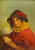 Gypsy Girl Holding Playing Cards,