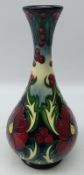 Moorcroft Ruby pattern bottle shaped vase designed by Rachel Bishop,