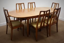 Nathan teak oval extending dining table (206cm x 99cm, H75cm)nand set six (4+2) chairs,