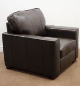 Deco style brown leather armchair W91cm