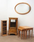 Ducal pine nest of three tables (W53cm, H48cm, D44cm) an oval mirror,