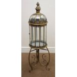 Bronzed finish circular lantern with carrying handle on stand, D34cm,