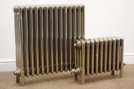 Graduated pair of Victorian style chromed metal radiators, W68cm, H67cm, D15cm,