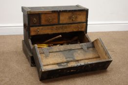 Edwardian metal tool box with three drawers,