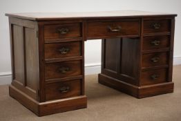 Edwardian mahogany twin pedestal desk, inset tooled leather top,
