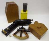 Brass black lacquer Sextant with wooden handle and Spectroscope,