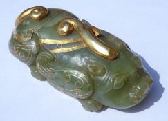 Chinese Jade and gilt carved Dog of Fo, L8.