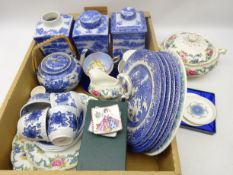 Pair Austrian Steinbook enamel dishes, Ringtons Willow pattern canisters,