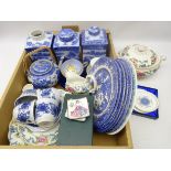 Pair Austrian Steinbook enamel dishes, Ringtons Willow pattern canisters,