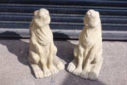Pair composite stone seat hare garden figures,