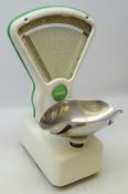 Set of Vintage Avery enamel shop scales to weight 2lb H54cm