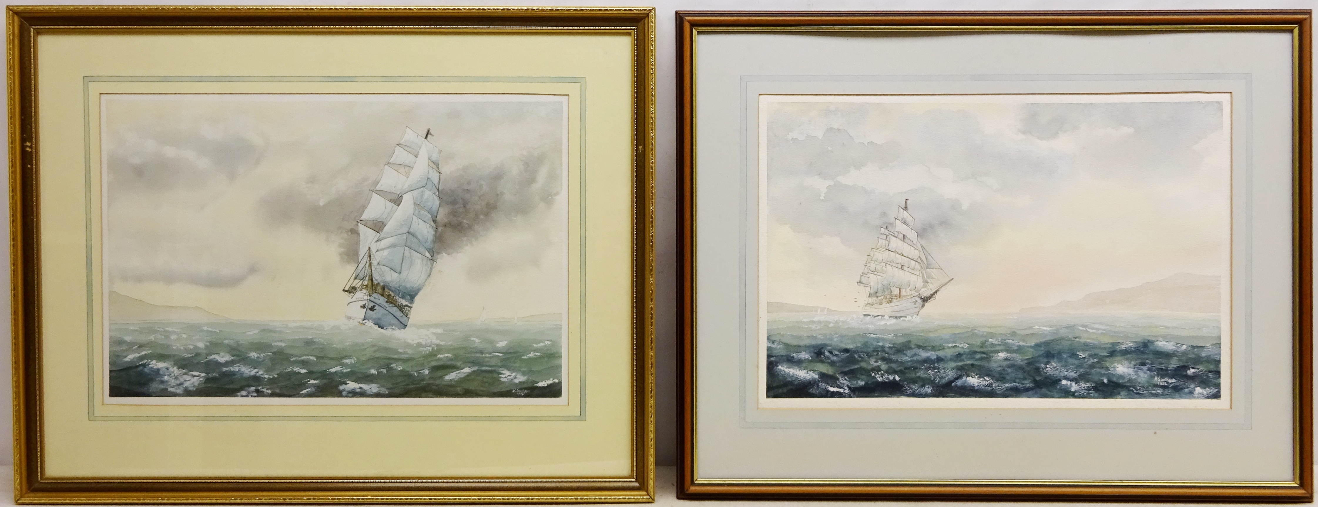 Sailing Ship off Shore, two 20th century watercolours signed and dated 1992 by H Southgate 36.