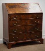 Georgian inlaid mahogany bureau, fall front enclosing fitted maple interior,