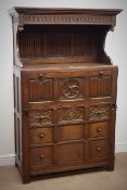 18th century style heavily carved oak secretaire court cupboard,