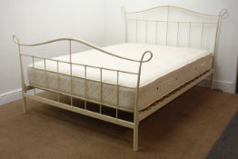 Cream finish metal framed 4'6" double bed, with Laura Ashley Camberley mattress, W156cm, H108cm,