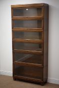 'Globe Wernicke' six tier oak library bookcase with glazed up and over doors, W85cm, H191cm,