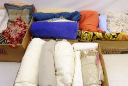 Quantity of fabrics, Victorian table cloths, needle work cushion, linen,