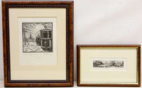 Russian Tram and Landscape, two contemporary Russian etchings signed and titled 19cm x 15cm and 5.
