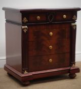 Classical inlaid mahogany bedside chest of two short and three long drawers,