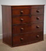 Victorian mahogany bow front chest of two short and three long drawers W95cm, H92cm,