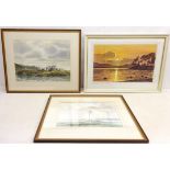 'Sunset Derwentwater', watercolour signed by Norman Jackson, Seaside House and 'Outpost',