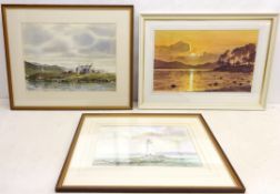 'Sunset Derwentwater', watercolour signed by Norman Jackson, Seaside House and 'Outpost',