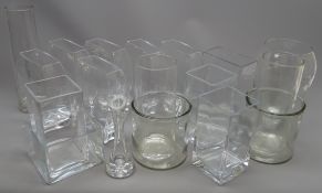 Collection of modern clear glass vases,
