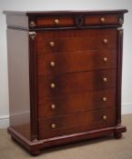 Classical style inlaid mahogany chest of two short and five long drawers,