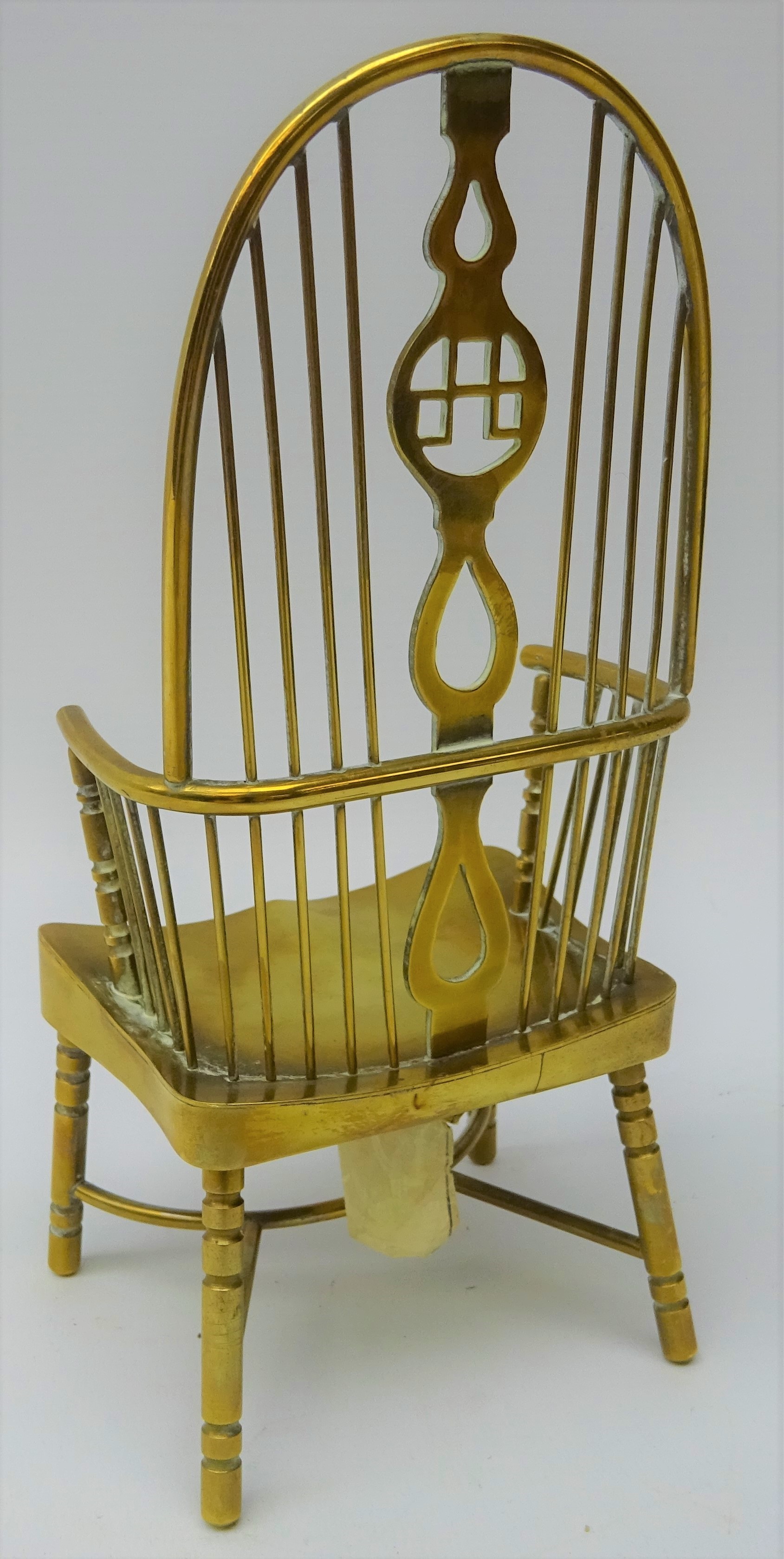Miniature brass double bow Windsor chair with saddle seat and crinoline stretcher, - Image 2 of 2