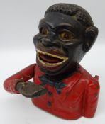 19th century novelty painted cast iron 'Jolly Nigger Bank' H17cm