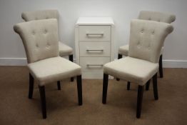 Set four dining chairs, upholstered in a grey buttoned fabric,